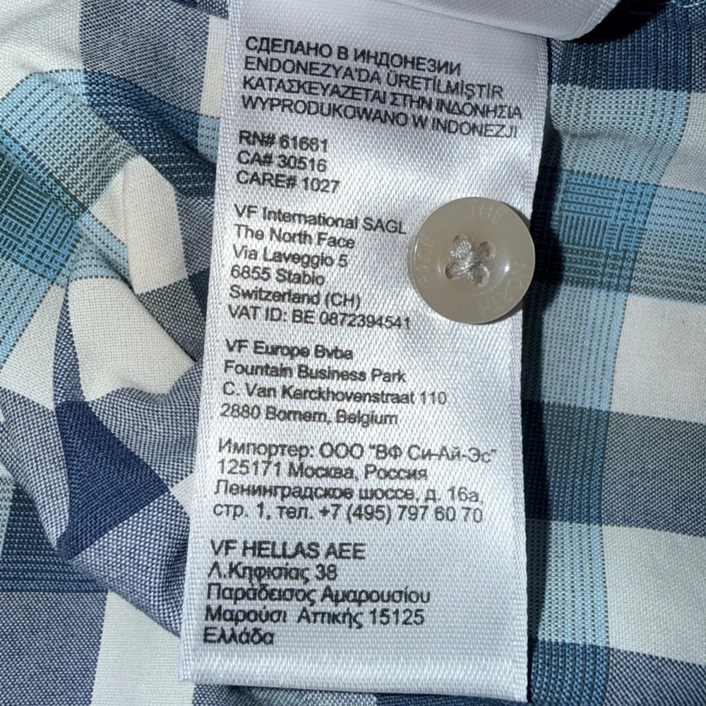 The North Face Men’s XL Gingham Check Short Sleeve Button-Up Shirt Blue/Teal